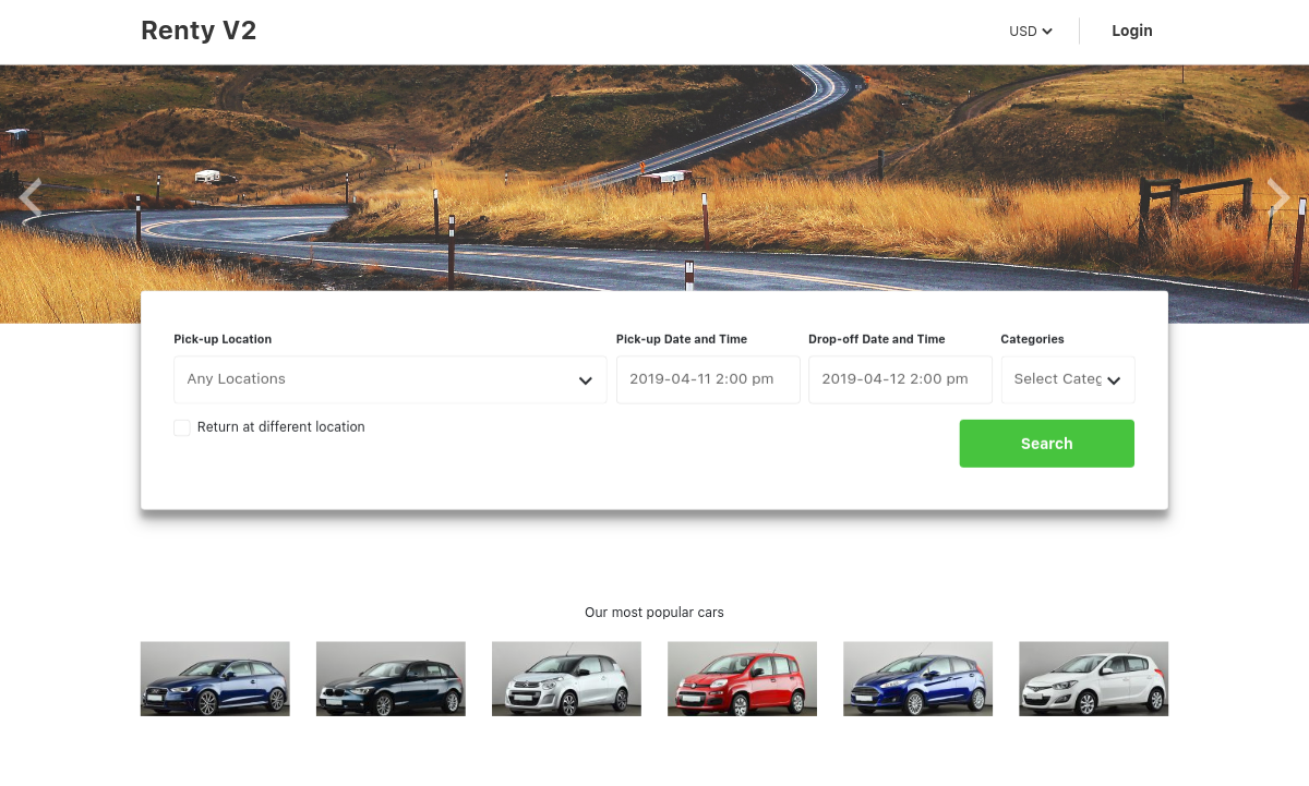renty v2 – car rental & booking wordpress theme screenshot 1